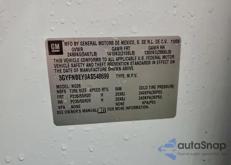 2010 Cadillac Srx Performance Collection from USA, damaged, VIN 3GYFNBEY9AS548699